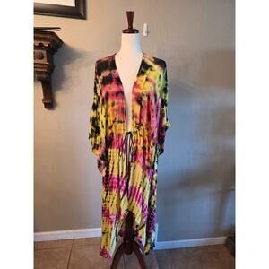 Romantic Gypsy Women's Tie-Dye Kimono Coverup Robe Kaftan Festival Boho Hippie